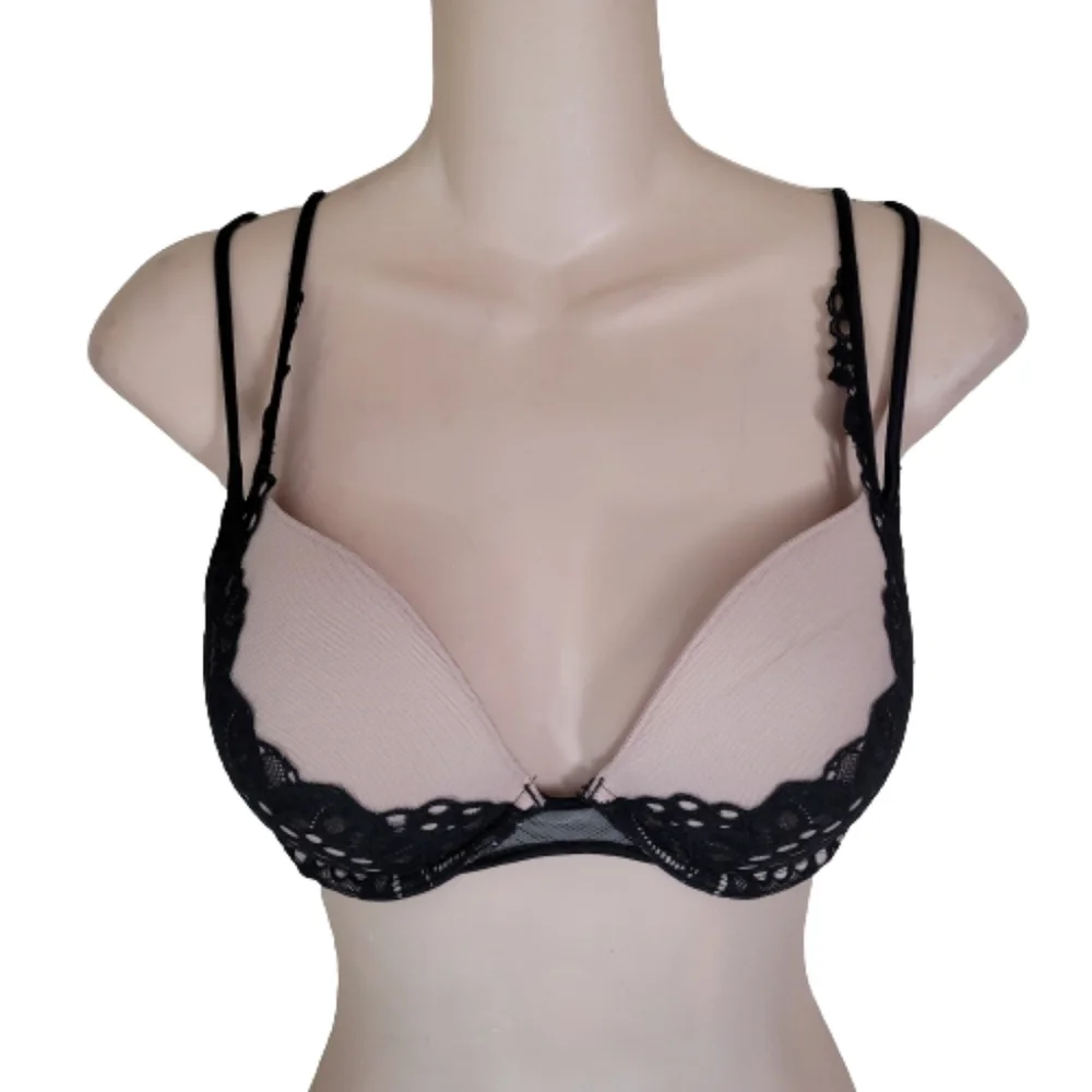 Victoria's Secret Very Sexy Push Up Bra Black Beige Lace Size Women's 32D